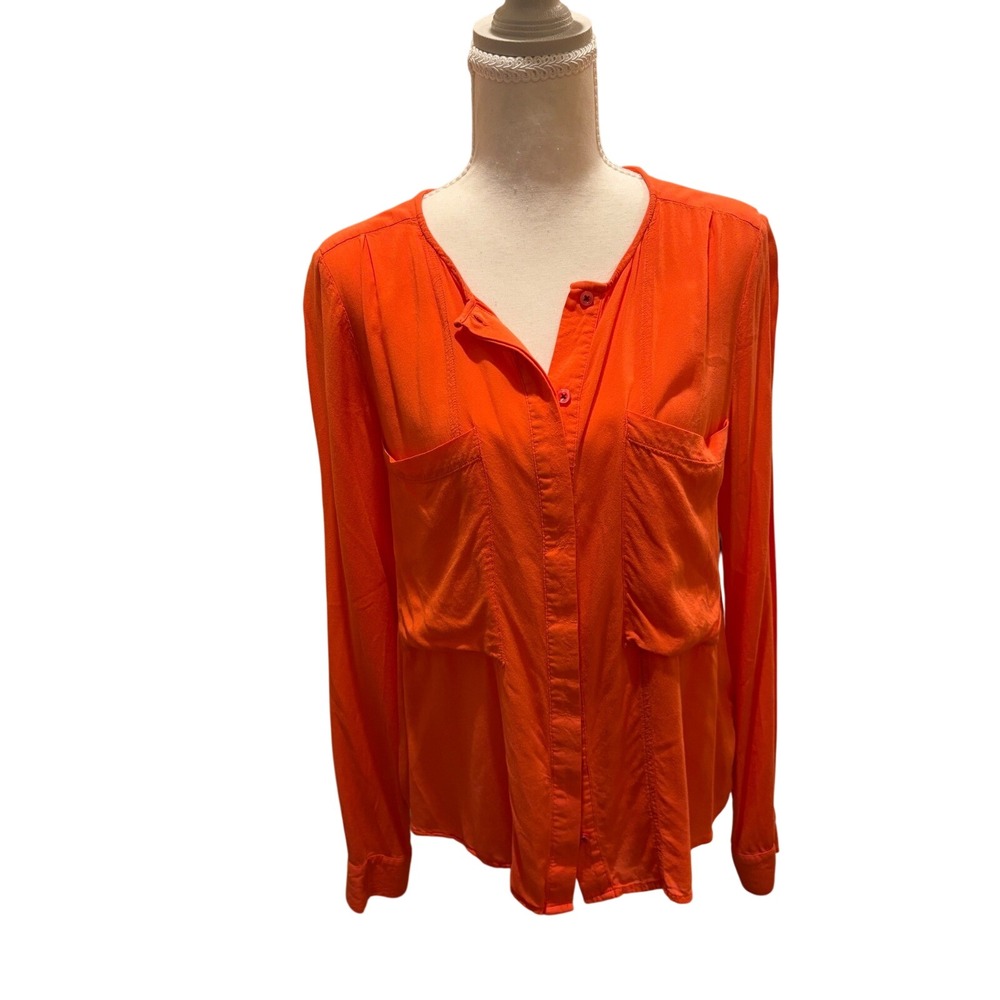 Maeve Anthropologie Orange Button Down Long Sleeve Pocket Blouse Size 6